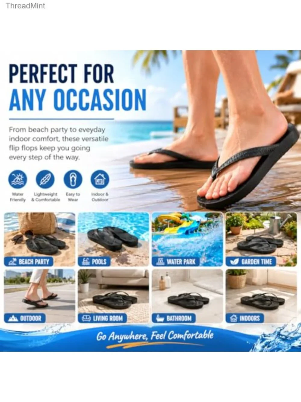 Kids Flip Flops with Arch Support Quick Dry Slip Resistant EVA